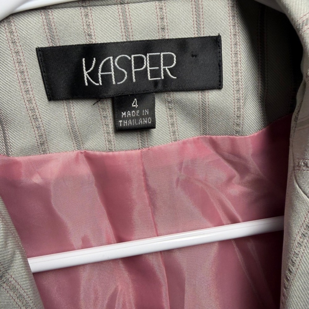Kasper Skirt Suit 4 Gray Pink Pinstripe Ribbon Trim Blazer and Skirt Set‎ - Picture 8 of 11